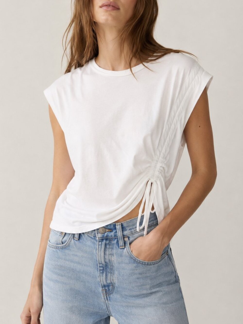 Current/Elliott White Ruched Drawstring Muscle Tee Sleeveless Top Size 1 (US 4)